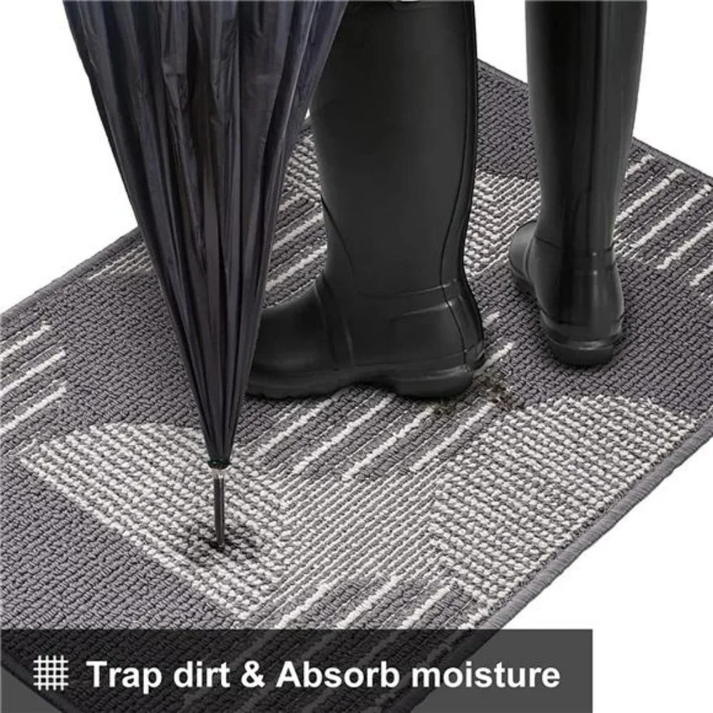 Indoor Door Mat, Non-Slip Geometric Doormat, Front Door Rug Grey, 20'' x 32''